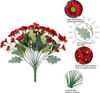 Daisy Artificial Flowers for Outdoors Fall Autumn Decoration, 6 Bundles Fake Mums Red Silk Flowers for Outside Look Real UV Resistant Fake Plants Faux Flowers for Planter Front Door Home Indoor Porch