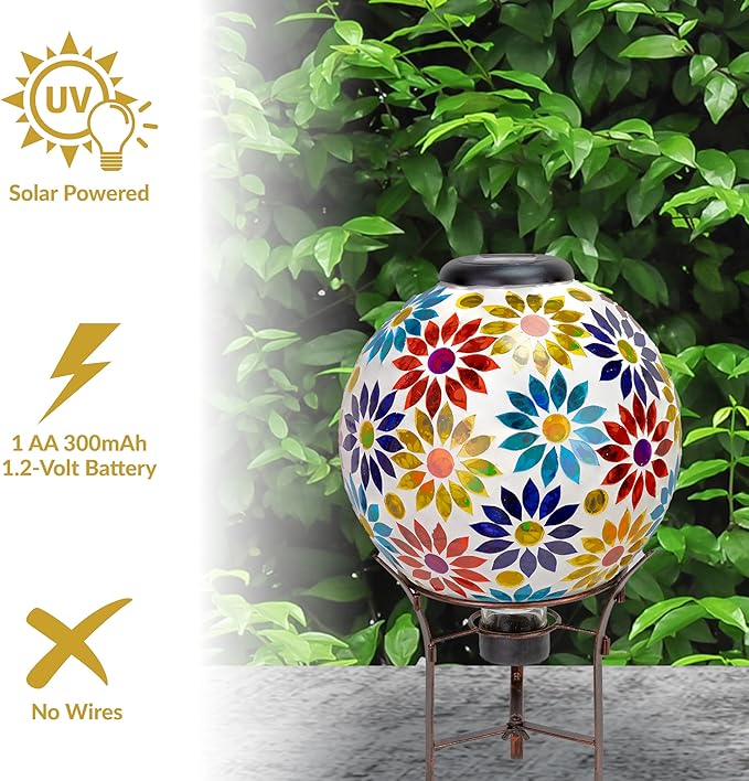 Sunnydaze 10 inch Solar Gazing Ball for Garden - Glass Outdoor Gazing Globe - Midsummer Dahlias - Set of 2