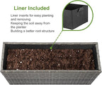 LEWIS&WAYNE Large Rectangular Block Planter Box Handmade Wicker Tall Planters for Outdoor Plants with Removable Liners Modern Planter for Indoor Outdoor Patio Deck - Gray, 30''x12''x16''
