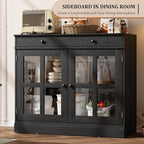 GarveeHome 35.4 in Sideboard Buffet Cabinets with Glass Door, Buffet Cabinet with Storage, Black Sideboard Cabinet with Drawer, Modern Buffets & Sideboards for Dining Room, Kitchen