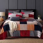 Secgo California King Comforter Set for Bed - 100% Cotton Quilts Cal King Size, Black Bedspreads (120 * 110 Inch) with 2 Pillow Shams, Patchwork Reversible Lightweight Bedding