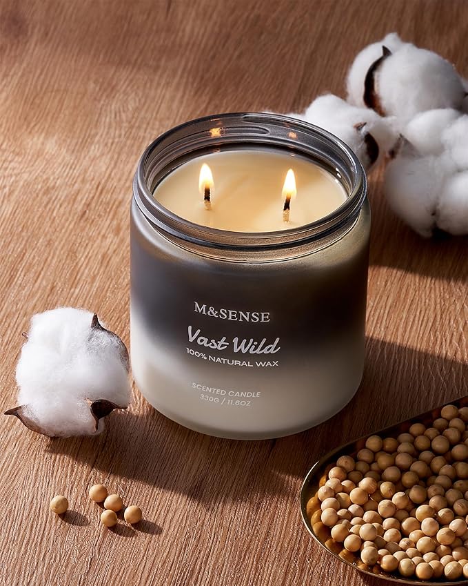 M&SENSE Sage Citrus Scented Candles for Men, 2 Wick 11.6oz Slow Burn 70 Hours Large Natural Soy Wax Clean Candle, Black Candle Luxury Manly Candles Home Fragrance Holiday Candle for Him