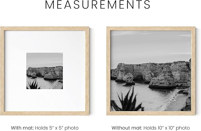 HAUS AND HUES Solid Oak Wood 10”x10”Picture Frames Matted to 5”x5” Set of 4-10x10 Photo Frame Set, Modern 10x10 Picture Frames with Mat, Square Photo Gallery Wall Frame Set (Beige Oak Frames)