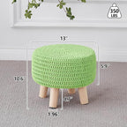 Wimarsbon Pouf Ottoman, 100% Cotton Knitted Boho Footstool, Round Footrest with Non-Skid Wood Legs, Home Décor Handmade Pouffe, Leisure Floor Step Stool for Living Room (Matcha)