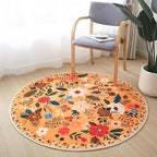 Round Rug 4ft Washable Circle Rug Non Slip Low Pile Boho Floral Small Circular Rug for Bedroom, Bathroom, Entryway, Kids Room, Office, College Dorm(Yellow)