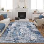 Rugcomf 8x10 Rug Washable Boho Rug Soft Large Area Rug Non-Slip Non-Shedding Faux Wool Vintage Rug for Living Room, Farmhouse, Dining Room, Indoor, Kids Playroom, Blue