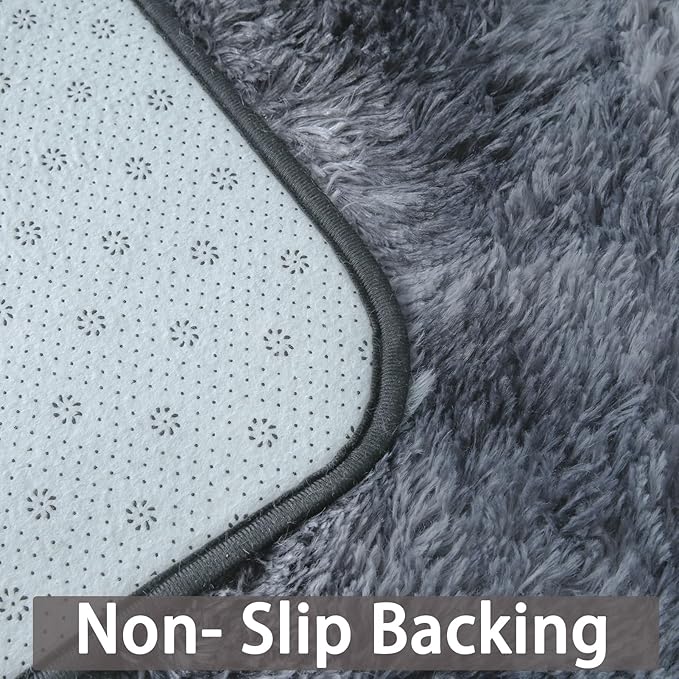 Area Rug 9x12 for Living Room - Large Shag Soft Grey Rug for Bedroom - Modern Non-Slip Plush Fuzzy Floor Carpet Tie-Dyed Dark Gray