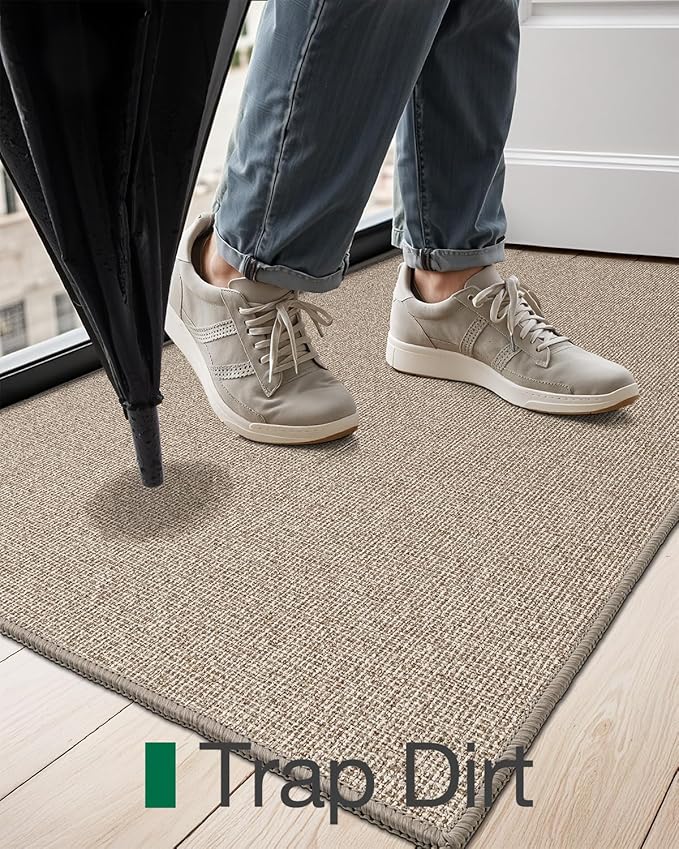 LUMI Indoor Door Mat 24"x36", Ultra Thin Low Profile Non-Slip Doormat for Home Entrance, Absorbent & Stain-Resistant Welcome Mats, Washable Entryway Mat for Front Door, Patio, Porch, Khaki