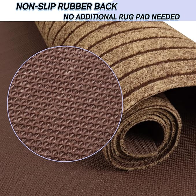 Custom Size Backed Non-Slip Area Rugs Runner, Easy Clean, Waterproof Runner Rugs for Hallway Entryway, Kitchen, Laundry, 2FT x 73FT, Brown Stripe