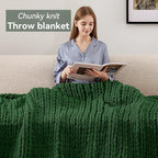 Chunky Knit Throw Blanket, 40''*50'' Knitted Throw Chenille Yarn for Bed Couch, Handmade Grass Green Crochet Big Thick Blanket, Machine Washable Cute Comfy Blanket for Home Decor