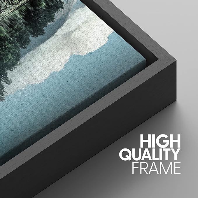 SIGNWIN Framed Canvas Print Wall Art Set Blue Pine Tree Forest Lake Reflection Nature Wilderness Photography Realism Decorative Scenic Rustic Chic for Living Room, Bedroom, Office - 16"x24"x3 Black