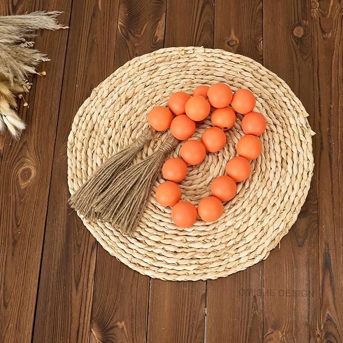 OMISHE Extra Large Wood Bead Garland Orange with 1.6" Diameter Wooden Beads and Tassels, 41" Long Rustic Farmhouse Country Decorative Beads for Home Tiered Tray Decor, Orange