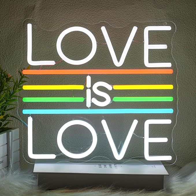 Love Is Love Neon Sign for Wall Decor Wedding Neon Light Pride Rainbow LED Neon Sign Colorful Led Neon Light for Bedroom Man Cave Gay Bar Decoration