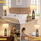 Seealle Table Lamp for Living Room Set of 2 - Copper Bedside Lamp for Bedroom with USB C+A & Outlet, Farmhouse Lamps for Night Stands, 3-Way Dimmable Touch Lamps for Living Room