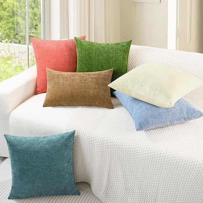 CaliTime Throw Pillow Covers Decorative 26 X 26 Inches Pack of 2 Cozy Chenille Cushion Cases for Couch Sofa Bed Living Room Home Beige