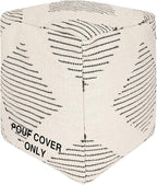 REDEARTH · UNSTUFFED Pouf Ottoman Cover Textured Boho Storage Square Home Decor Poof Pouffe Space Saver Footrest for Living Room, Bedroom, Nursery, Kidsroom; 100% Cotton (18"x18"x18"; Black)