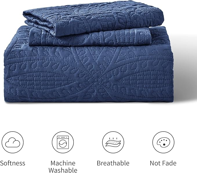 Love's cabin California King Size Quilt Bedding Set Navy Bedspreads - Cal King Summer Lightweight Bedspread Comforter - Coin Pattern Coverlet for All Season - 3 Pieces (1 Quilt, 2 Pillow Shams)