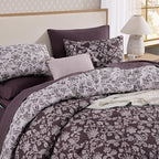 Queen Comforter Set -7 Pieces Floral Dark Purple Comforter Set for All Seasons, Bed in a Bag Queen with Botanical Flowers Comforter, Sheets, Pillowcases & Shams