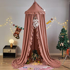 VETHIN Bed Canopy for Girls,Princess Round Dome Dreamy Mosquito Net Bedding Girls Room Castle Play Tent Hanging House Decor Reading Nook Canopies (JujubeRed)