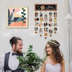 Picture Frames Collage Display Board with 30 Clips - Multi Photos Cards Organizer with Adjustable Twines and Magnetic Blackboard - DIY Wall Decor Hanging Picture Holder 15.7x5 Inches