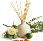 BLUEME Focus-Eucalyptus & Lime, 16.91 Fl Oz Wellness Diffuser, Contains Essential Oil, Sustainable, Hand Finished, Premium, Luxury Ceramic, Natural Rattan Reeds