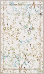 jinchan Botanical Birds 3x5 Ivory Area Rugs for Entryway Washable Non Slip Soft Nature Plants Modern Kids Room Carpet Vintage Ultra Thin Low Pile Rug for Living Room Kitchen Bathroom Front Door