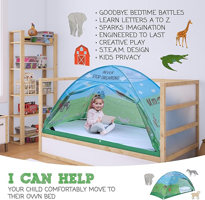 Animal Twin Bed Tent for Kids Indoor Fort - Magical Dream Tents for Boys Pop Up Toddler Bed Canopy for Girls Bunk Bed Tent for Top Bunk - Sensory Sleep Pod for Kids Educational