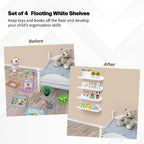 Scalloped Shelves - Set of 4 Pre-Assembled 15.6inch White Floating Nursery Book Shelves, Scalloped Book Shelf - Kids Wall Decor, Nursery Decor, Floating Shelves for Wall