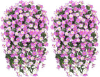 Artificial Fake Hanging Flowers Plants for Outdoor Outside Fall Decor, 2 PCS Faux Silk Daisy Mums Vines UV Resistant Realistic for Home Porch Balcony Planter Decoration (Light Fuchsia and Fuchsia)
