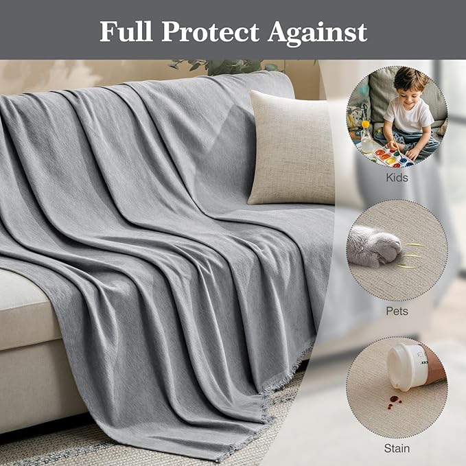 Couch Cover for Dogs Sectional Sofa Covers Washable for 3 Cushion Couch, Chenille Couch Cover Blanket, Sectional Sofa Slipcovers, Multi-Use Furniture Protector for Kids, Pets, 91" X150", Light Grey