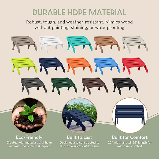 WestinTrends Dylan Outdoor Patio HDPE Adirondack Ottoman Footrest, Navy Blue