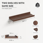 Floating Shelves Wall Mounted Set of 2, Farmhouse Wall Shelves for Storage with Lip, Display Picture Ledge Shelf for Wall Decor Bedroom Living Room Bathroom Kitchen - Walnut