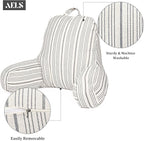 AELS Large Reading Pillow Replacement Cover with Arms and Pockets, 18" Beige with Gray Stripes Textured Linen Backrest Pillow Cover Fits Standard Size Pillows (Cover ONLY)