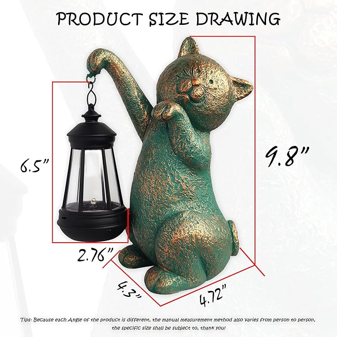 JOYBEE Garden Statues Cat with Solar Lantern Outdoor Decor-Cat Solar Figurines Lights Decorations for Patio Yard Lawn Ornaments-Gifts for Birthday Easter Housewarming