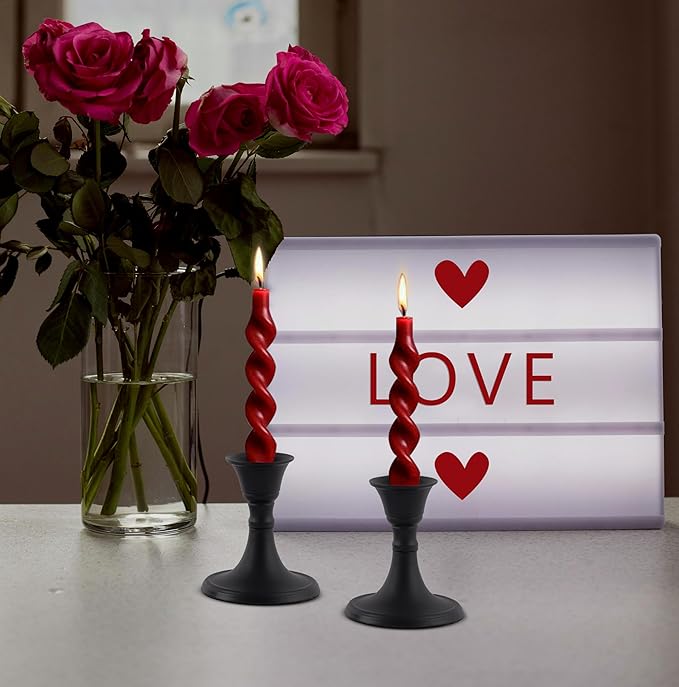 Rely+ Candlestick Holders Set of 2 Mini Stand Dinning Coffee Table Centerpiece Candle Holders Taper Candlesticks Holders Decor Home Easter Candle Holder for Mantel Wedding Party (Black)