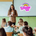 LISIGNVE Rainbow Welcome Neon Sign Cloud Light Up Sign Welcome Led Sign Rainbow Neon Light with USB for Bedroom Wedding Party School Business Wall Decor (16.5”*12.6”)