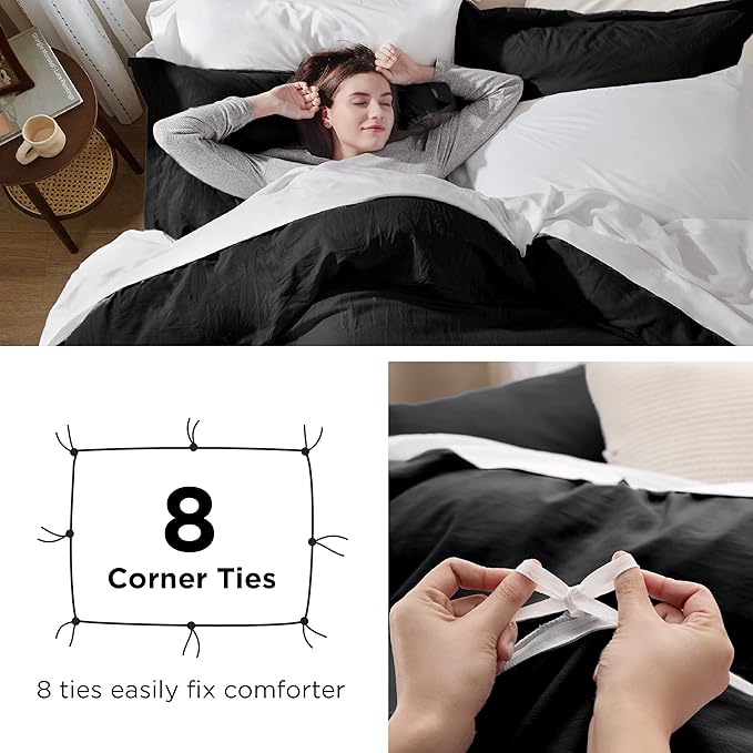 Bedsure Black Oversized King Duvet Cover - 3 Pieces Prewashed Cotton-Like Extra Soft Bedding Set, Includes 1 Duvet Cover 120x98 Inches with Zipper Closure & 2 Pillow Shams, Comforter Not Included