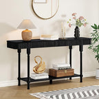 63”Console Table with 2 Drawers, Retro Entryway Table with Fluted Panel & Storage Shelf, Narrow Long Behind Couch Tables Accent Sofa Table with Solid Wood Legs for Living Room Foyer Hallway(Black)