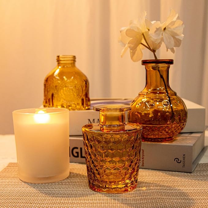 Glass Bud Vases Set of 10, Small Flower Vase in Bulk for Centerpieces, Mini Vintage Amber Vases for Rustic Wedding Vintage Home Table Decor