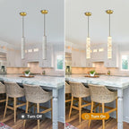 LMQNINE Natural Alabaster Pendant Lights for Kitchen Island White Marble Long Tube Chandelier Modern Gold Ceiling Light Fixtures for Bedroom Dining Room Table Living Room Hallway(M-1Pack)