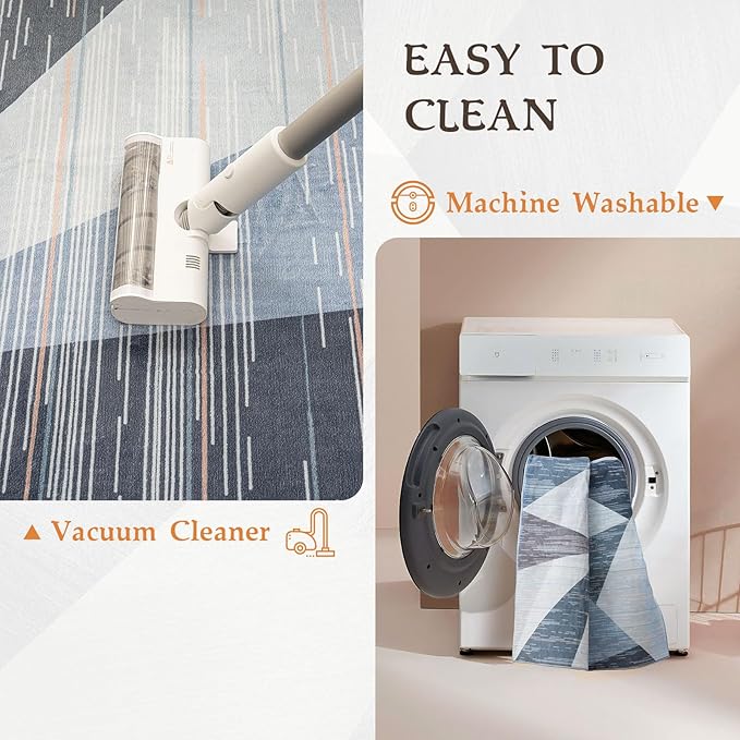 HOMFINE Washable Modern Area Rug - Geometric 10x14 Rugs for Living Room, Bedroom, Machine Washable Rug Soft Non Slip Non Shedding Area Rug - Blue, 10'x14'