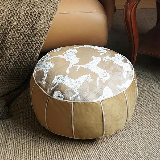 Unstuffed Pouf Cover Ottoman Footrest Animal Foot Stool Floor Bean Bag Floor Chair Storage for Living Room Bedroom Home Decor (Brown, 20 x 20 x 8 Inches Round)