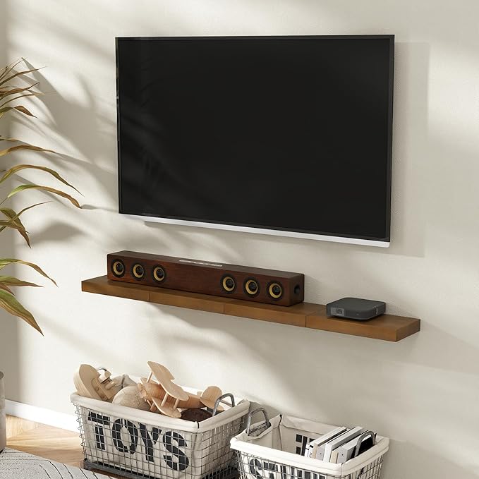 Marsmiles Floating Shelves for Wall - Small Wood Floating Shelves Set of 2-16 Inch Wide x 7.7 Inch Deep x 1.6 Inch Thick Dark Wood Shelves for Room Wall