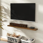 Marsmiles Floating Shelves for Wall - Small Wood Floating Shelves Set of 2-16 Inch Wide x 7.7 Inch Deep x 1.6 Inch Thick Dark Wood Shelves for Room Wall