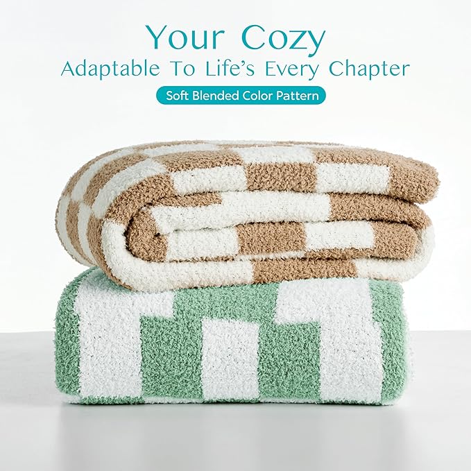 Joiedomi Throw Blanket for Couch, Sage Green Checkered Knitted Blankets Gifts for Women Mom Girls, Cozy Cute Soft Throw Home Room Decor Aesthetic Women Mothers Birthday Gifts 50x60 Inches