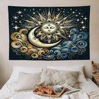 HZOHNAGO Sun Moon Tapestry Boho Golden Stars Pattern Printed Wall Tapestry Wall Hanging for Bedroom Living Room Dorm 60" W x 40" H