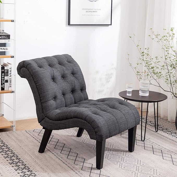 Yongqiang Upholstered Accent Chair for Bedroom Living Room Chairs Lounge Chair Armless Slipper Chair with Wood Legs Gray Fabric