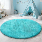 Soft Round Area Rug for Kids Bedroom, Fluffy Fuzzy Shaggy Rug 5'X5'for Living Room, Non Slip Circle Plush Rug for Girls Room Nursery Dorm Decor,Light Blue