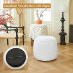 XeGe Fluffy Faux Fur Inflatable Pouf Ottoman, Comfy Shaggy Fuzzy Foot Stool Anti-Slip, Plush Foot Rest Floor Pouf Home Decorative, Foldable Round Ottoman Cushion for Living Room Bedroom, White
