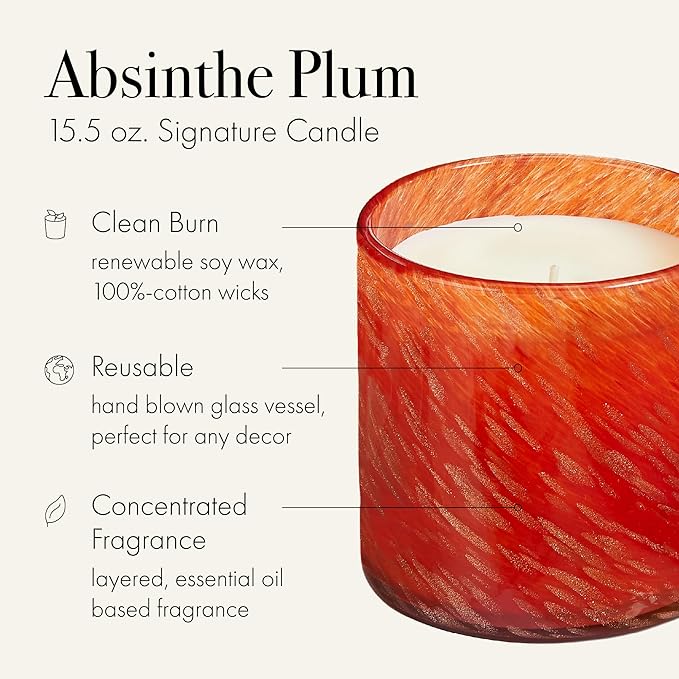 LAFCO New York Holiday Signature Candle, Absinthe Plum - 15.5 oz - 90-Hour Burn Time - Reusable, Hand Blown Glass Vessel - Made in The USA